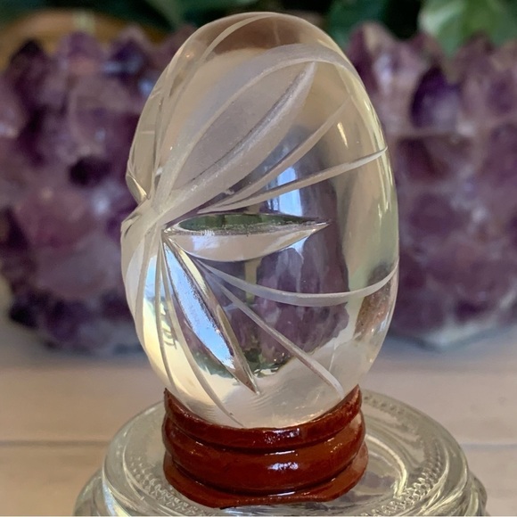 Vintage Ruckl Bohemian Czech Hand Cut Crystal Egg With Stand Original Box Label - Picture 6 of 16